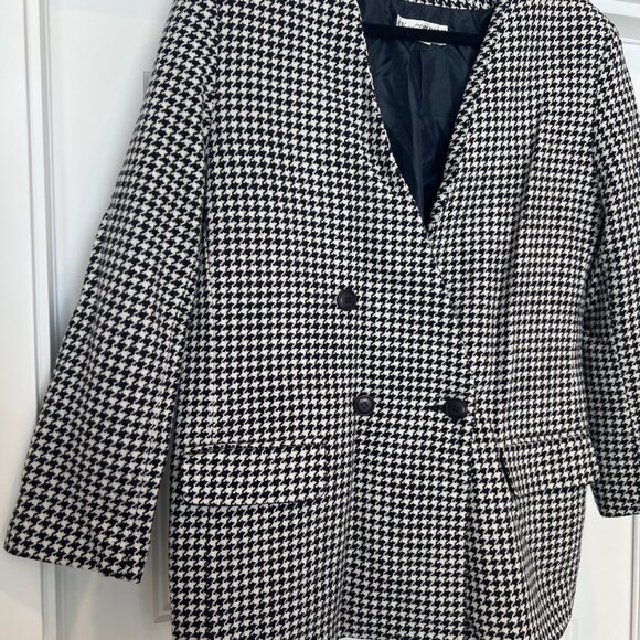 SK & Company Vintage Navy Blue and White Wool Houndstooth Blazer Jacket Size 16 - Picture 6 of 7